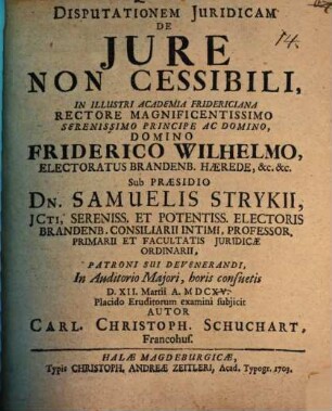 Disputationem Juridicam De Jure Non Cessibili