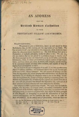 An address from the British Roman Catholics to their Protestant Fellow Countrymen ..