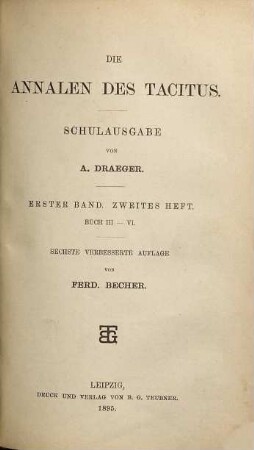Die Annalen des Tacitus, 1,2. Buch III - VI