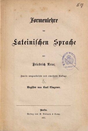 Formenlehre der lateinischen Sprache, 3. Register