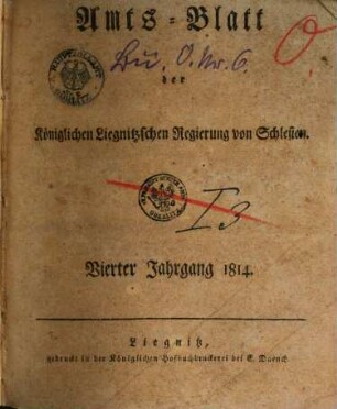 Amts-Blatt der Preußischen Regierung zu Liegnitz. 1814 = Jg. 4