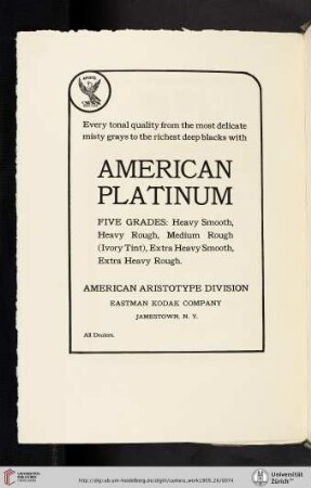 American Aristotype Division, Eastman Kodak Company [American Platinum Paper]