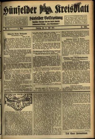 Zweite Ausgabe vom Samstag, den 13. Juni 1931.