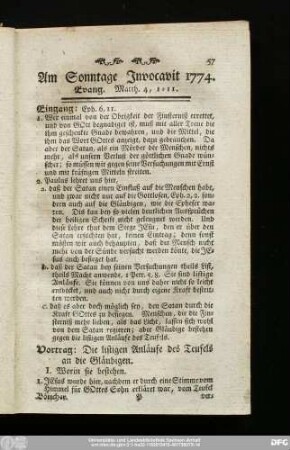 Am Sonntage Invocavit 1774. Evang. Matth. 4, 1 - 11.