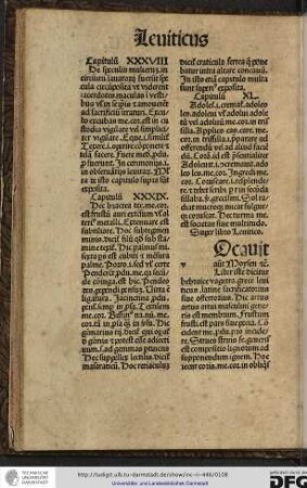 [V]ocavit Moysen etc. Liber iste dicitur hebarice vagetra, grece leviticus, latine sactificatorius sive offertorius.