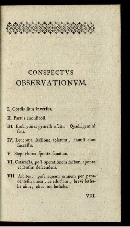 Conspectus observationum.