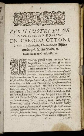 Per Illustri Et Generosissimo Domino, Dn. Carolo Ottoni, Comiti Solmensi, [...]