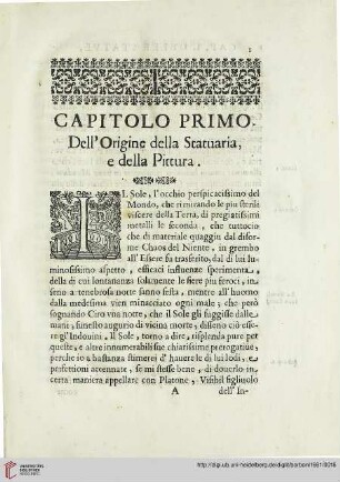 Capitolo primo: Dell' origine della statuaria, e della pittura