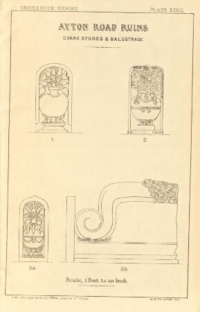 Plate XXXIV. Ayton road ruins. Guard stones & balustrade.