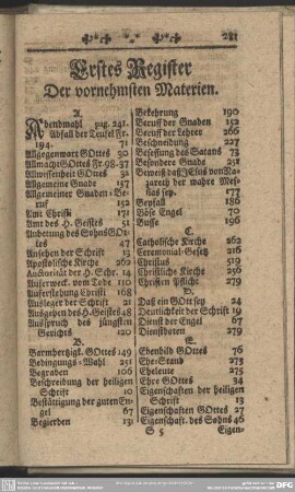 Erstes Register Der vornehmsten Materien