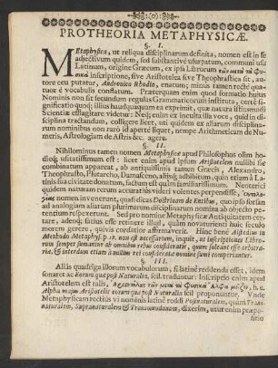 Protheoria Metaphysicae.