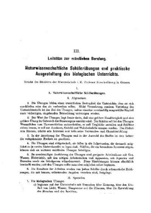 Naturwissenschaftliche Schülerübungen und praktische Ausgestaltung des biologischen Unterrichts : [Leitsätze zur mündlichen Beratung]