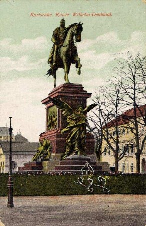 Postkartenalbum mit Motiven von Karlsruhe. "Karlsruhe. Kaiser Wilhelm-Denkmal". Kaiserplatz mit Kaiser Wilhelm-Denkmal
