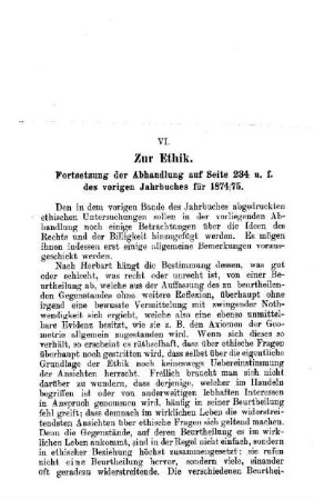 Zur Ethik : Fortsetzung der Abhandlung auf Seite 234 u. f. des vorigen Jahrbuches für 1874/75