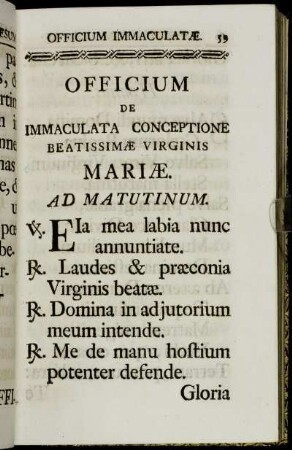 Officium de immaculata conceptione beatissimæ virginis Mariæ.