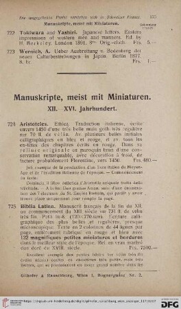 Manuskripte, meist mit Miniaturen. XII. - XVI. Jahrhundert (Nr. 724 - 735)