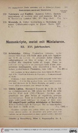 Manuskripte, meist mit Miniaturen. XII. - XVI. Jahrhundert (Nr. 724 - 735)