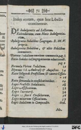 Index eorum, quae hoc Libello continentur.