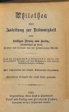 Philothea oder Anleitung zur Frömmigkeit