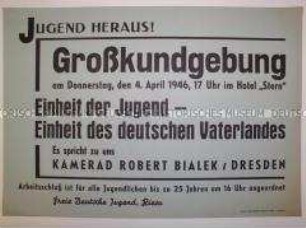Maueranschlag mit Ankündigung einer Jugend-Kundgebung in Riesa für die Einheit Deutschlands