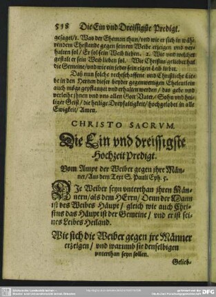 Die Ein und dreissigste Hochzeit-Predigt