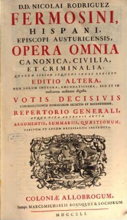Opera Omnia canonica, civilia, et criminalia, 1