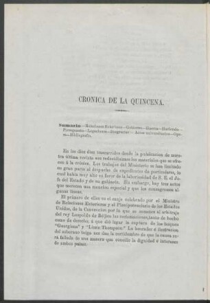 Crónica de la quincena.