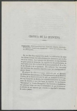 Crónica de la quincena.