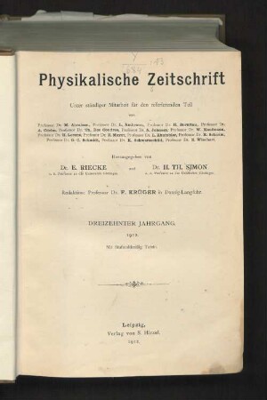 Physikalische Zeitschrift - Dreizehnter Jahrgang