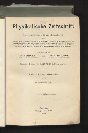 Physikalische Zeitschrift - Dreizehnter Jahrgang