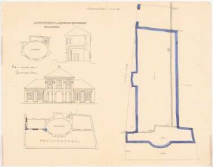 Gartenpavillon des Augsburger Kunstvereins: Lageplan 1:100, Grundrisse, Schnitt und Ansicht