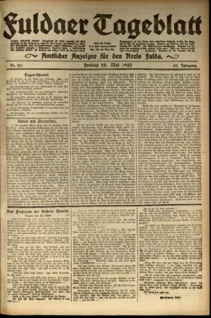 Ausgabe vom Freitag, den 28. Mai 1920.