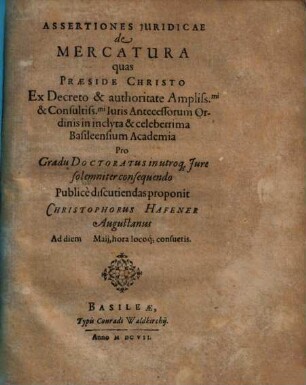 Assertiones Juridicae de Mercatura