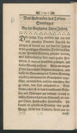 Das Andencken des Todten-Sonntages Bey der Beysetzung Herrn Jöchers