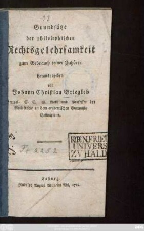 Grundsätze der philosophischen Rechtsgelehrsamkeit