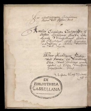 Widmung an Amelie Elisabeth Landgräfin von Hessen-Kassel