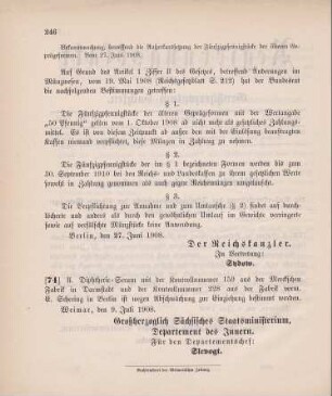 Nr. 74: Ministerialbekanntmachung, betr. Einziehung von Diphtherie-Serum