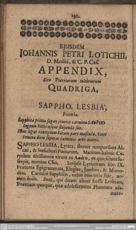Ejusdem Johannis Petri Lotichii, D. Medici, & C. P. Caes. Appendix
