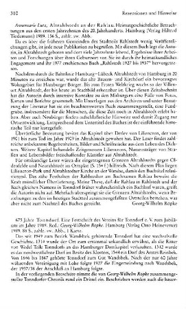 Lutz, Annemnarie :: Altrahlstedt an der Rahlau, heimatgeschichtliche Betrachtungen aus den ersten Jahrzehnten des 20. Jahrhunderts : Hamburg, Tiedemann, 1989