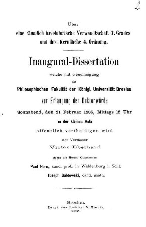 Über eine räumlich involutorische Verwandtschaft 7. Grades und ihre Kernfläche 4. Ordnung : (Inaugural- Dissertation)