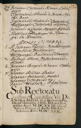 Winterhalbjahr 1618/1619. Rektorat Andreas Bayer