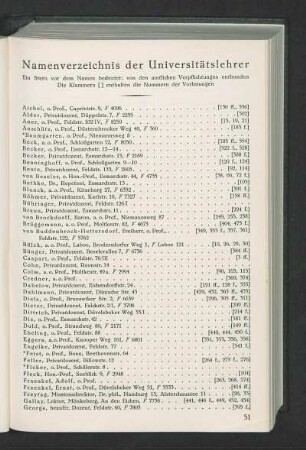 Namensverzeichnis der Universitätslehrer