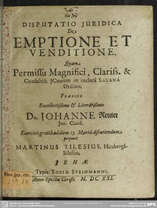 Disputatio de emtione et venditione