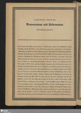 II. Abschnitt: 1500 Bis 1550. Humanismus und Reformation. Frührenaissance