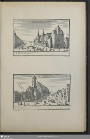 Die St. Nicolai Kirch in Leipzig, Mitt anligenden Gebaeuen. Die St. Thomas Kirch in Leipzig. mit anligenden Gebaeuen