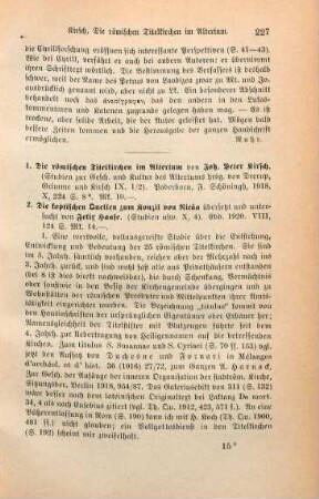 227-228 [Rezension] Kirsch, Johann Peter, Die römischen Titelkirchen im Altertum