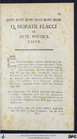 Q. Horatii Flacci De Arte Poetica Liber.