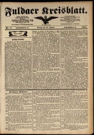 Erste Ausgabe vom Freitag, den 29. Januar 1904.