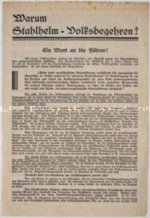 Programmatisches Flugblatt des Stahlhelm zum Volksentscheid zur Auflösung des preußischen Landtages 1931