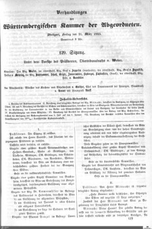 129. Sitzung, Stuttgart, 31.3.1865